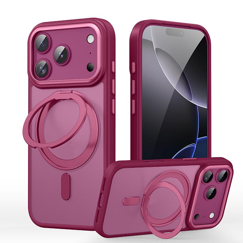 For iPhone 17 Pro Frosted 360 Degree MagSafe Magnetic Holder Phone Case(Dark Red) - Shopkiz.com