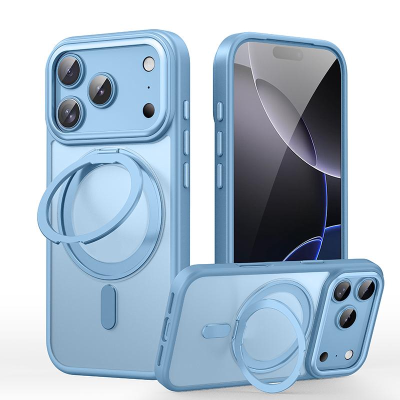 For iPhone 17 Pro Max Frosted 360 Degree MagSafe Magnetic Holder Phone Case(Light Blue) - Shopkiz.com