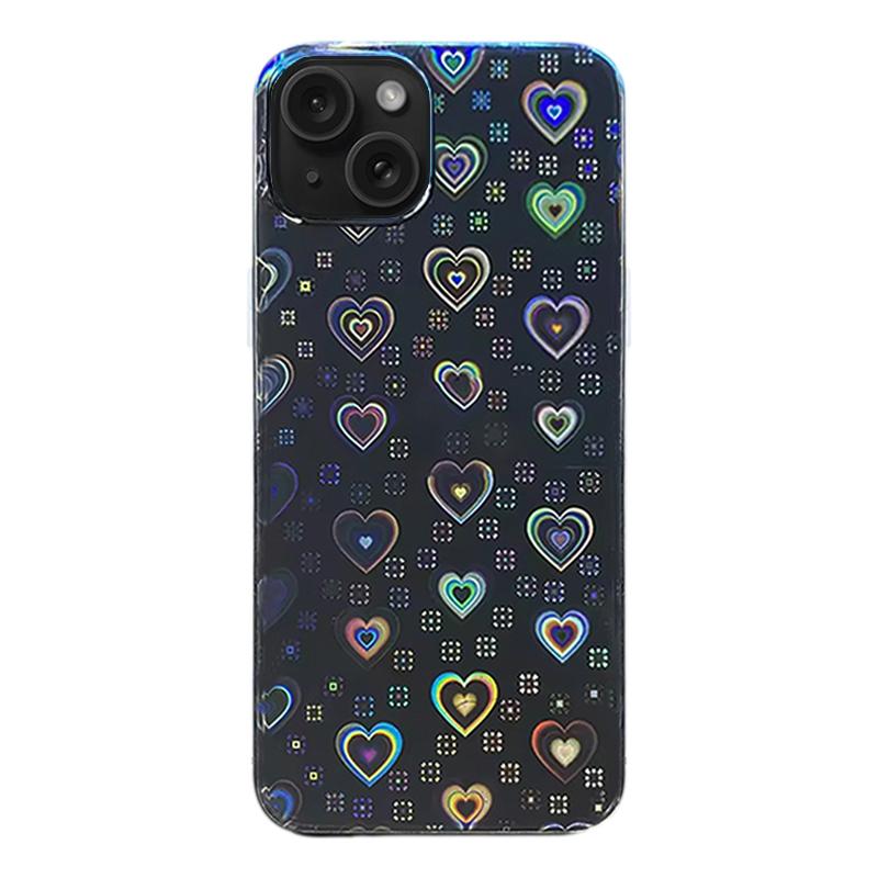 For iPhone 15 Colorful Sticker Phone Back Film(Laser Hearts) - Shopkiz.com