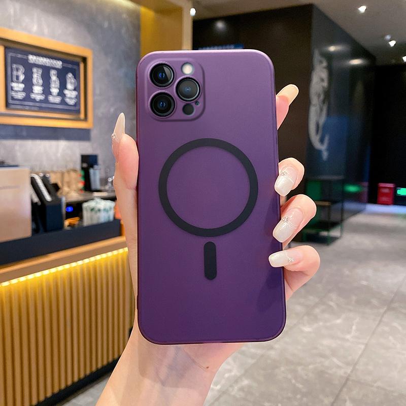 For iPhone 12 Pro Max Fine Hole Ice Fog MagSafe PC Phone Case(Purple) - Shopkiz.com