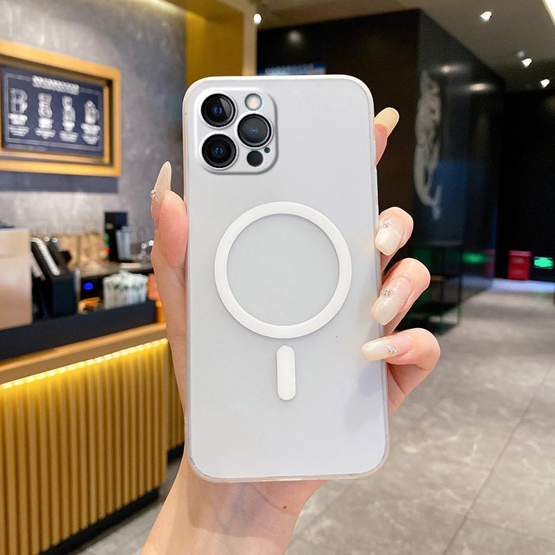 For iPhone 12 Pro Max Fine Hole Ice Fog MagSafe PC Phone Case(Transparent White) - Shopkiz.com