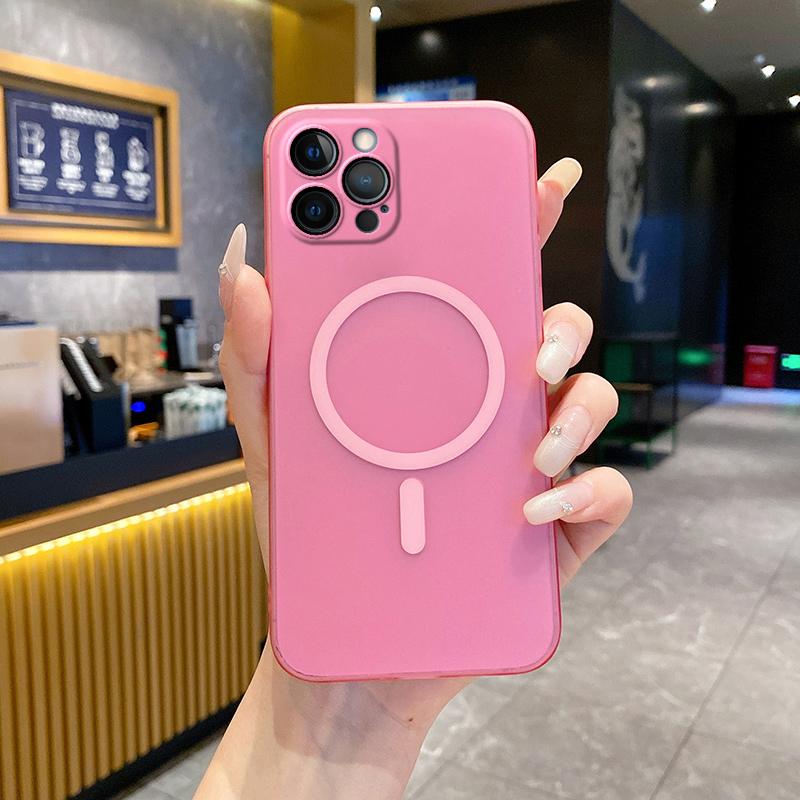 For iPhone 12 Pro Fine Hole Ice Fog MagSafe PC Phone Case(Pink) - Shopkiz.com