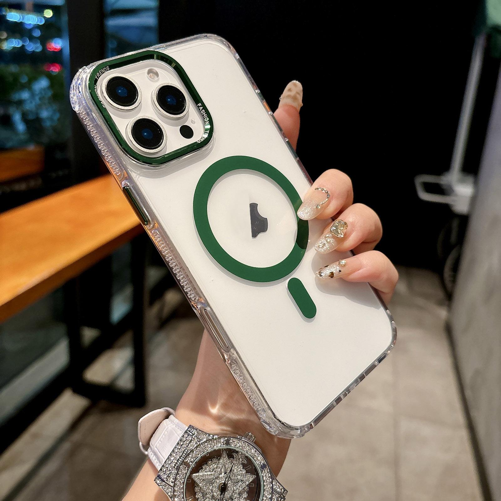 For iPhone 16 Pro Max Color Diamond PC Hybrid TPU MagSafe Magnetic Phone Case(Green) - Shopkiz.com