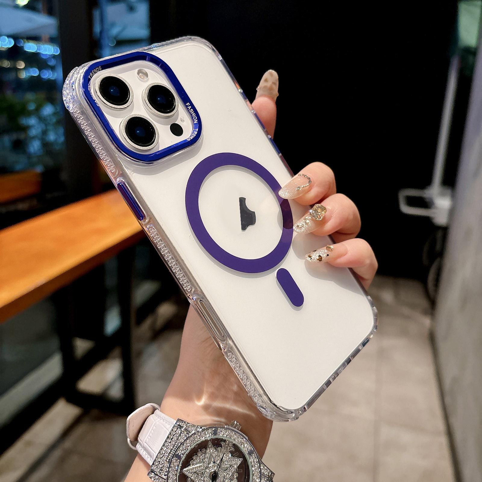 For iPhone 16 Pro Max Color Diamond PC Hybrid TPU MagSafe Magnetic Phone Case(Purple) - Shopkiz.com