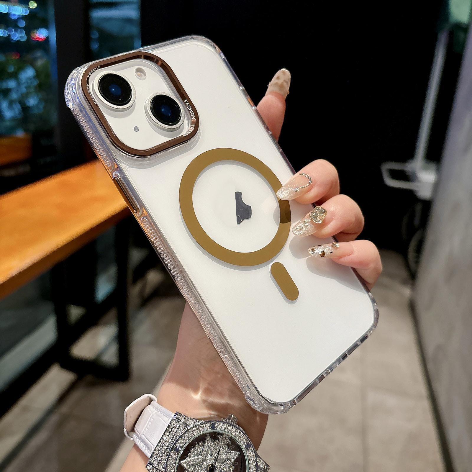 For iPhone 14 / 13 Color Diamond PC Hybrid TPU MagSafe Magnetic Phone Case(Gold) - Shopkiz.com