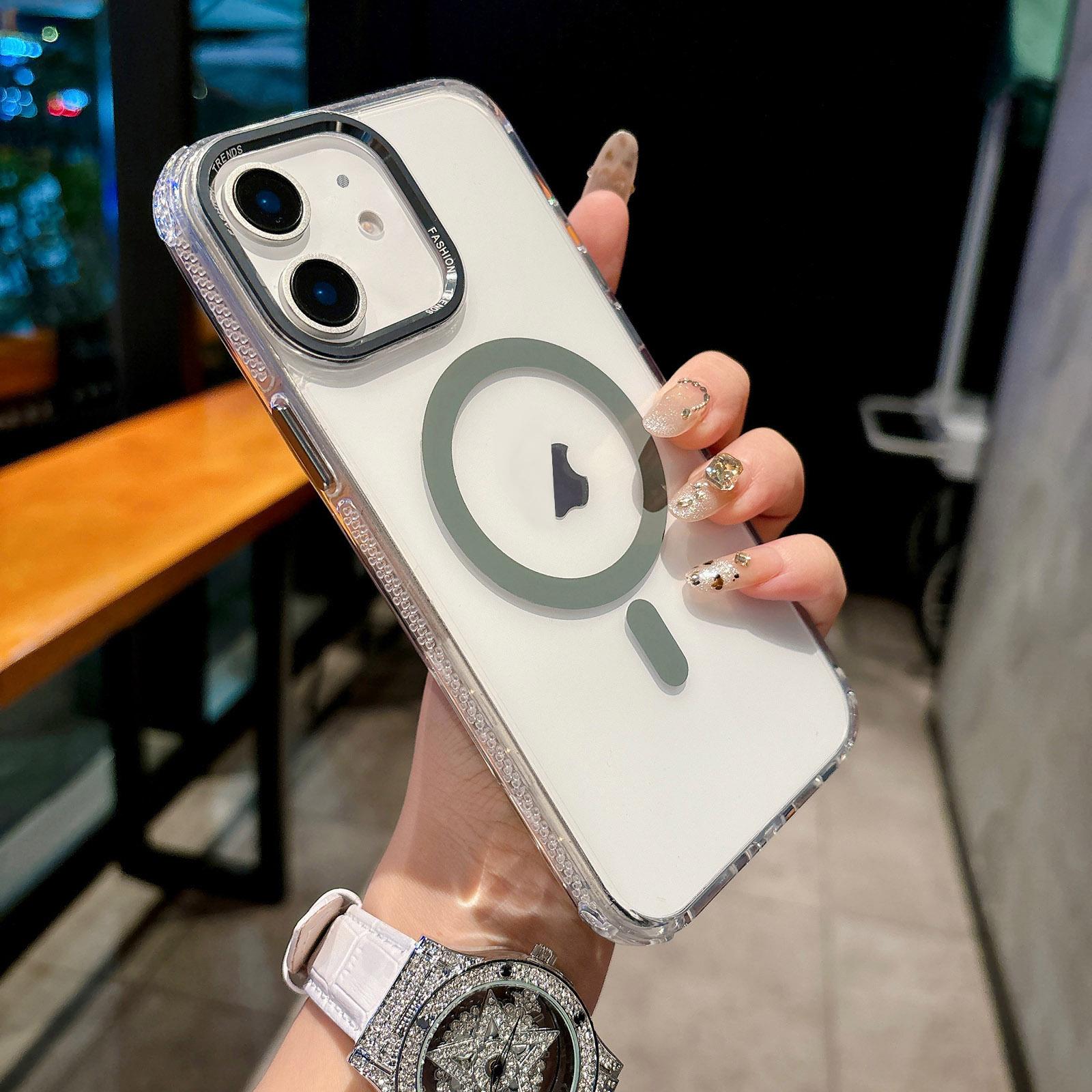 For iPhone 12 Color Diamond PC Hybrid TPU MagSafe Magnetic Phone Case(Dark Green) - Shopkiz.com