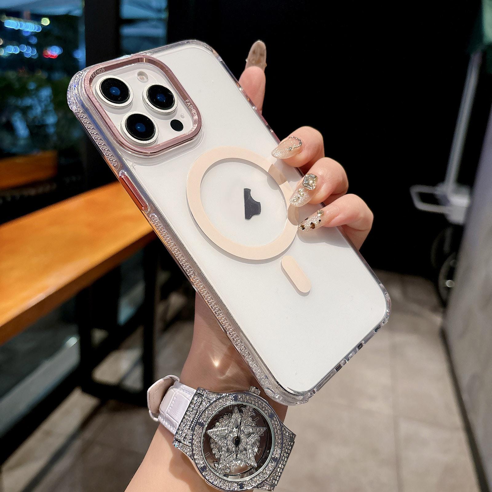 For iPhone 12 Pro Max Color Diamond PC Hybrid TPU MagSafe Magnetic Phone Case(Pink) - Shopkiz.com
