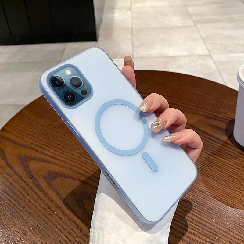 For iPhone 12 Pro Max Ice Fog MagSafe PC Phone Case(Transparent Blue) - Shopkiz.com