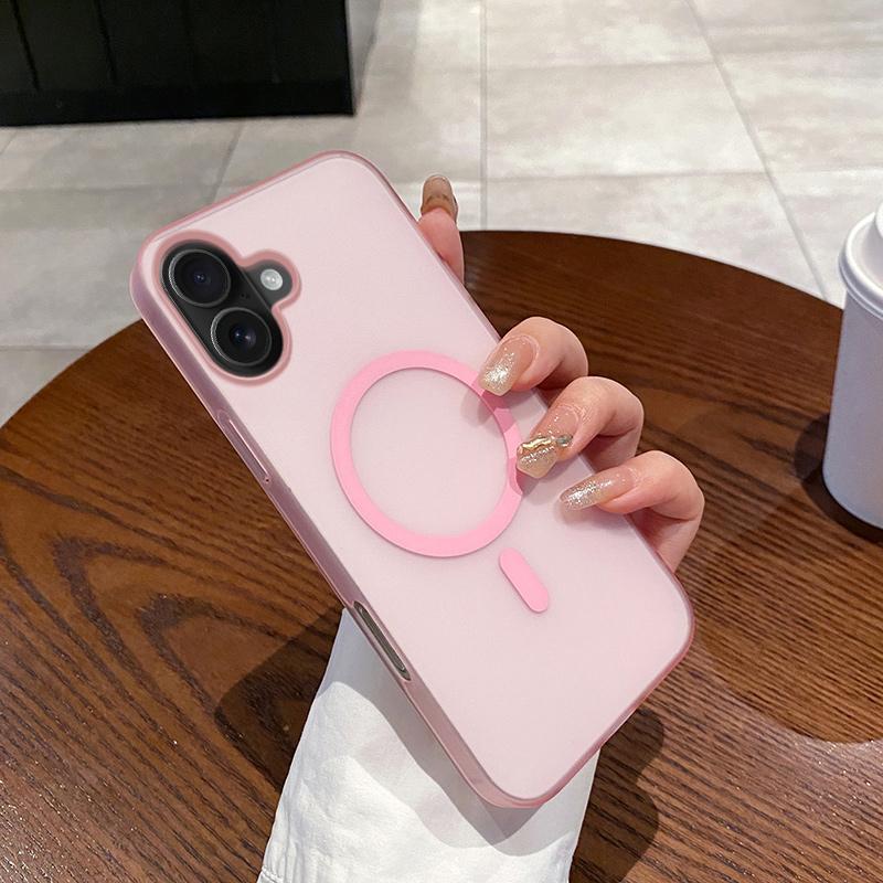 For iPhone 16 Ice Fog MagSafe PC Phone Case(Transparent Pink) - Shopkiz.com