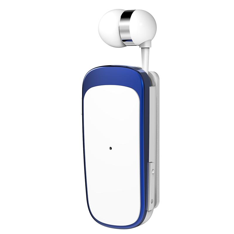 K52 Business Lavalier Retractable Cable Bluetooth Earphone(White Blue) - Shopkiz.com