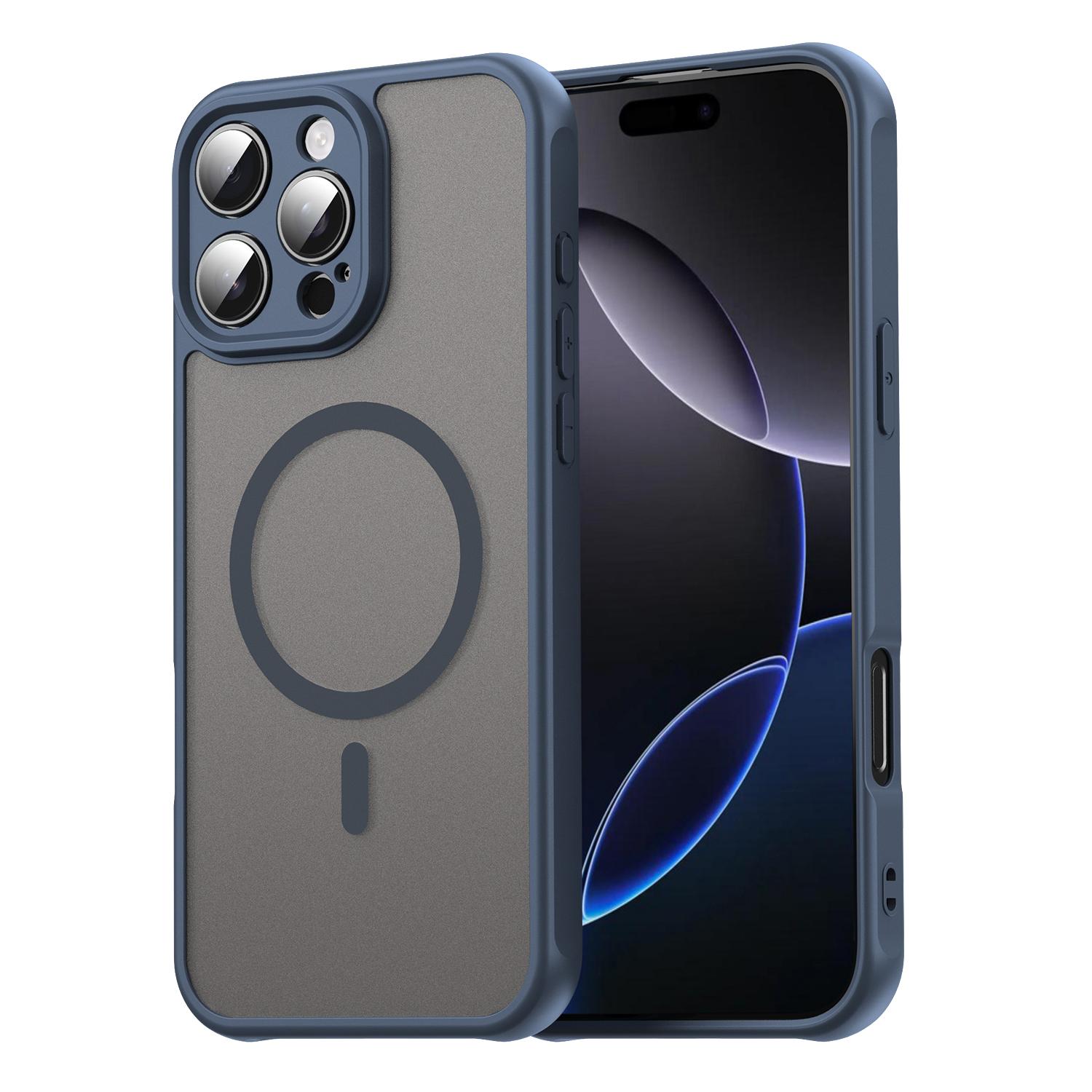 For iPhone 16 Pro Max Fan Dun Series TPU Hybrid PC Frosted Magsafe Phone Case(Blue) - Shopkiz.com