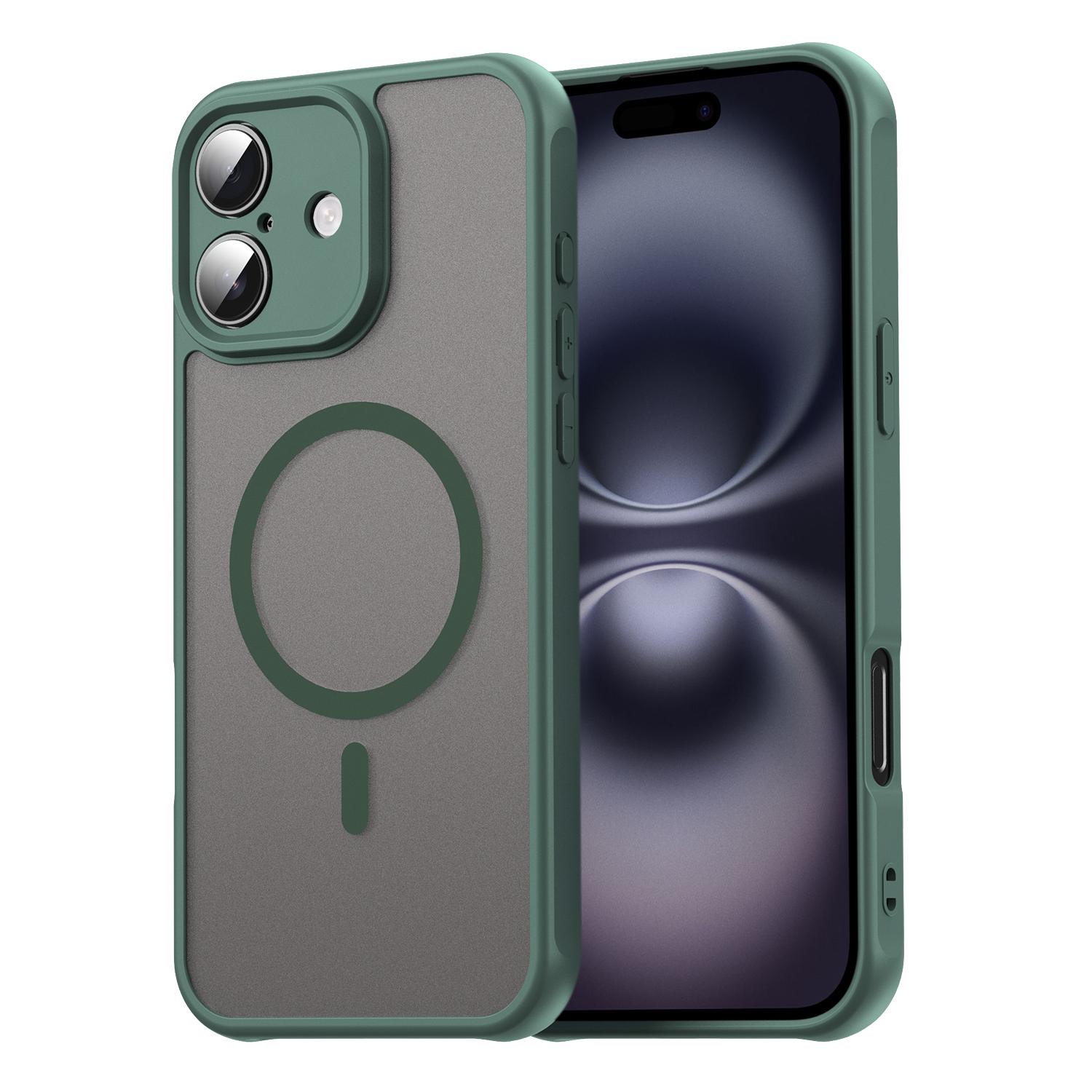 For iPhone 16 Plus Fan Dun Series TPU Hybrid PC Frosted Magsafe Phone Case(Green) - Shopkiz.com