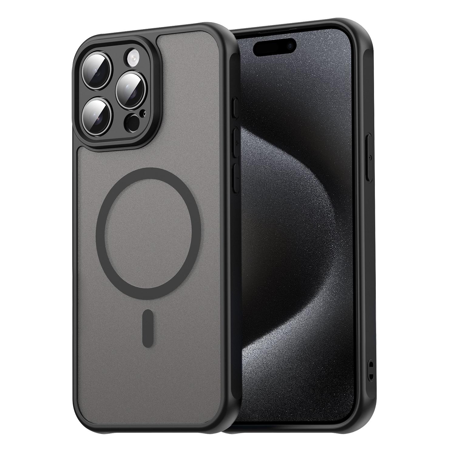 For iPhone 15 Pro Max Fan Dun Series TPU Hybrid PC Frosted Magsafe Phone Case(Black) - Shopkiz.com