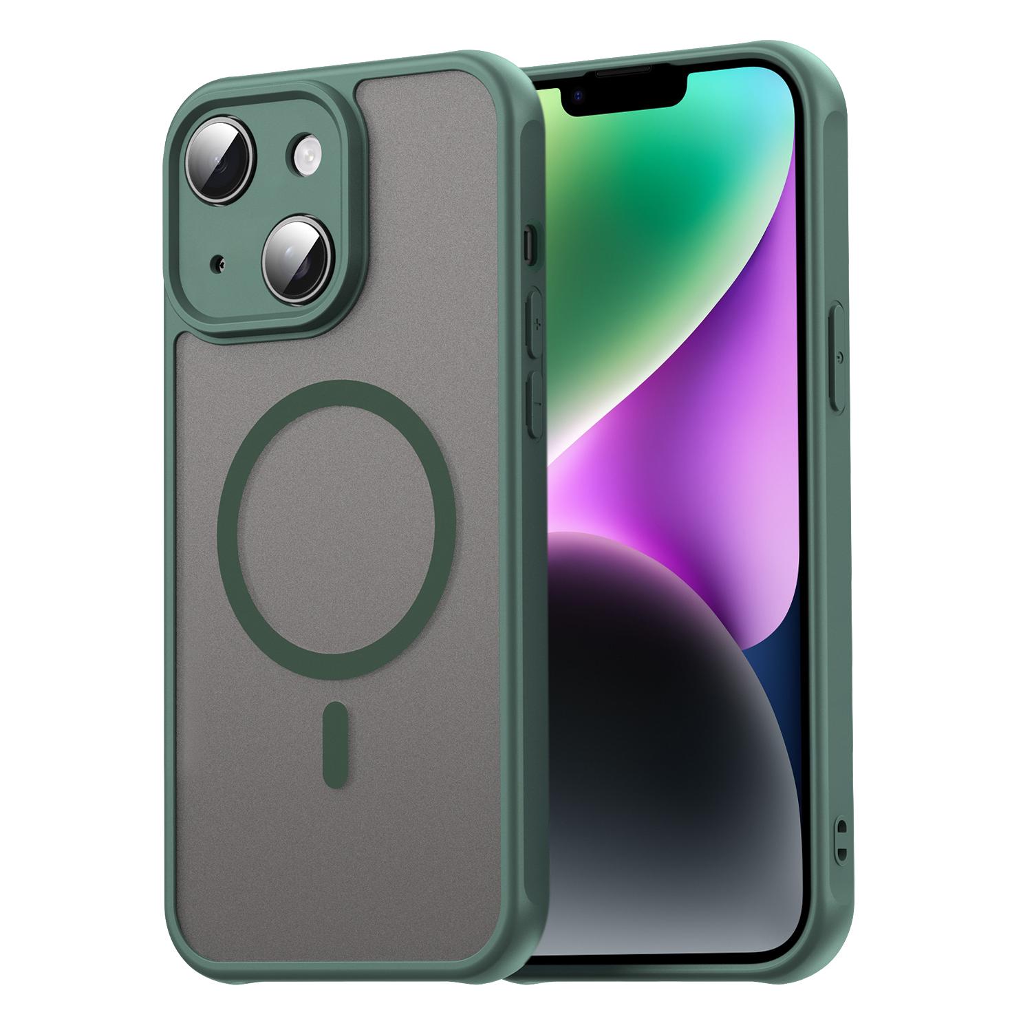 For iPhone 14 Plus Fan Dun Series TPU Hybrid PC Frosted Magsafe Phone Case(Green) - Shopkiz.com