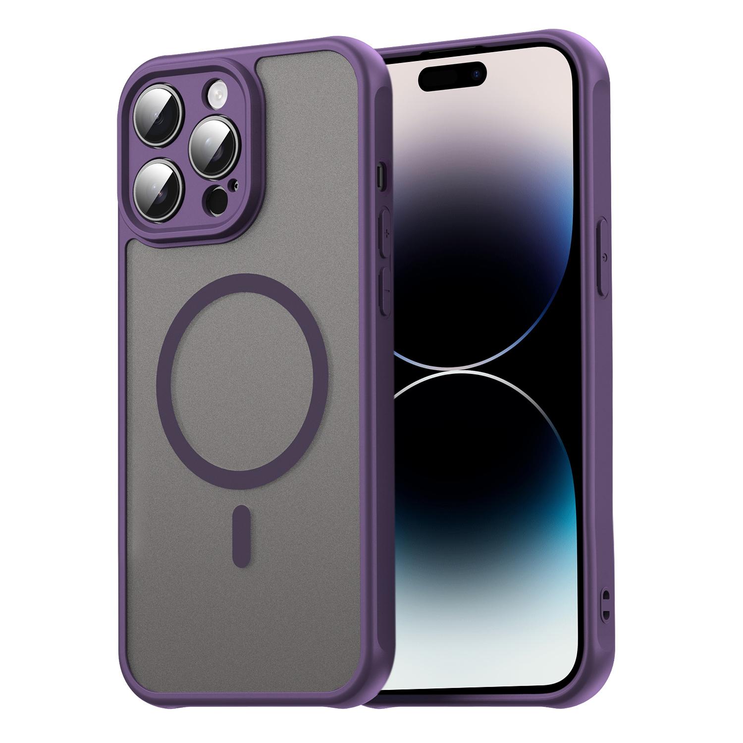 For iPhone 14 Pro Max Fan Dun Series TPU Hybrid PC Frosted Magsafe Phone Case(Purple) - Shopkiz.com
