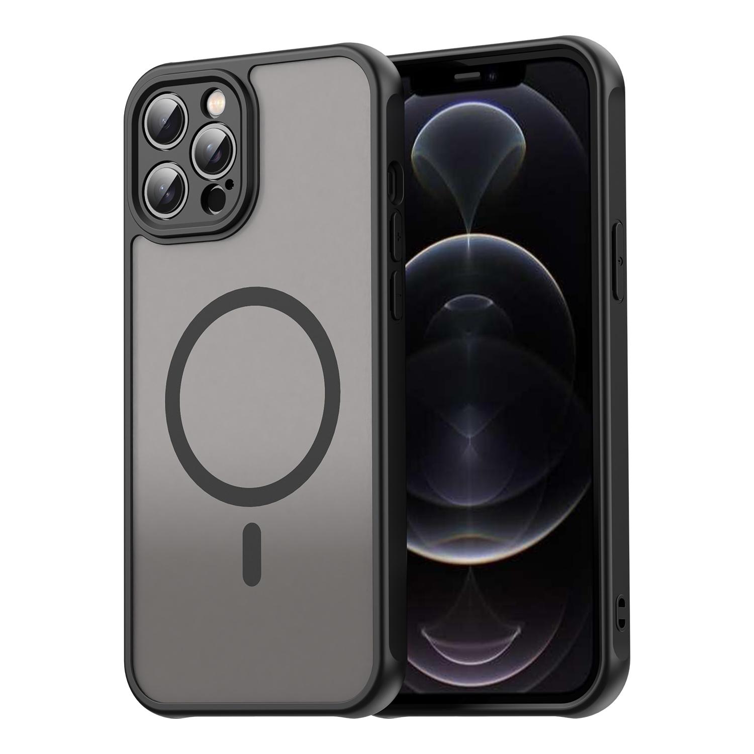 For iPhone 12 Pro Max Fan Dun Series TPU Hybrid PC Frosted Magsafe Phone Case(Black) - Shopkiz.com