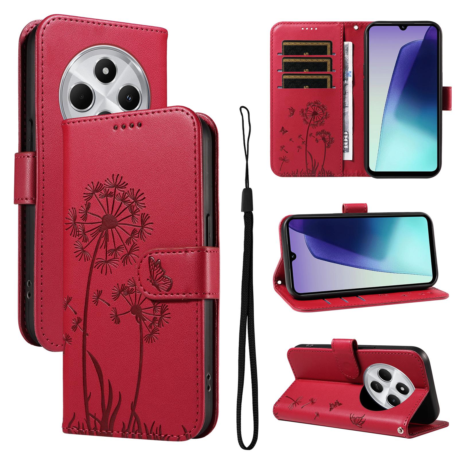 For Redmi 17C/14C 4G/A4 5G/Poco C75 5G Dandelion Embossed Pattern Flip Leather Phone Case(Red) - Shopkiz.com
