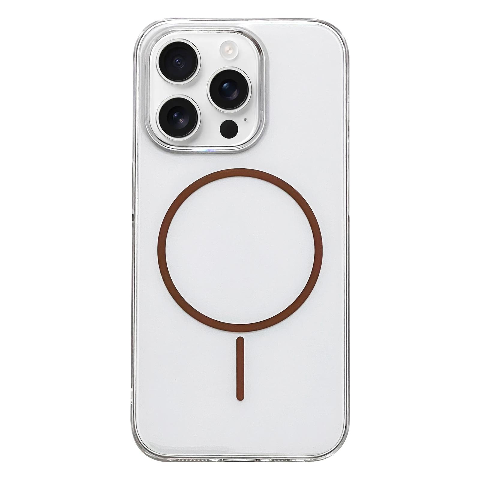 For iPhone 16 Pro Max Clear Color PC Thin Circle MagSafe Phone Case(Brown) - Shopkiz.com