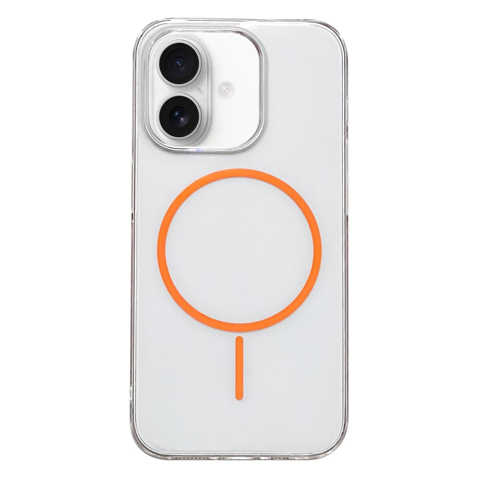 For iPhone 16 Plus Clear Color PC Thin Circle MagSafe Phone Case(Orange) - Shopkiz.com