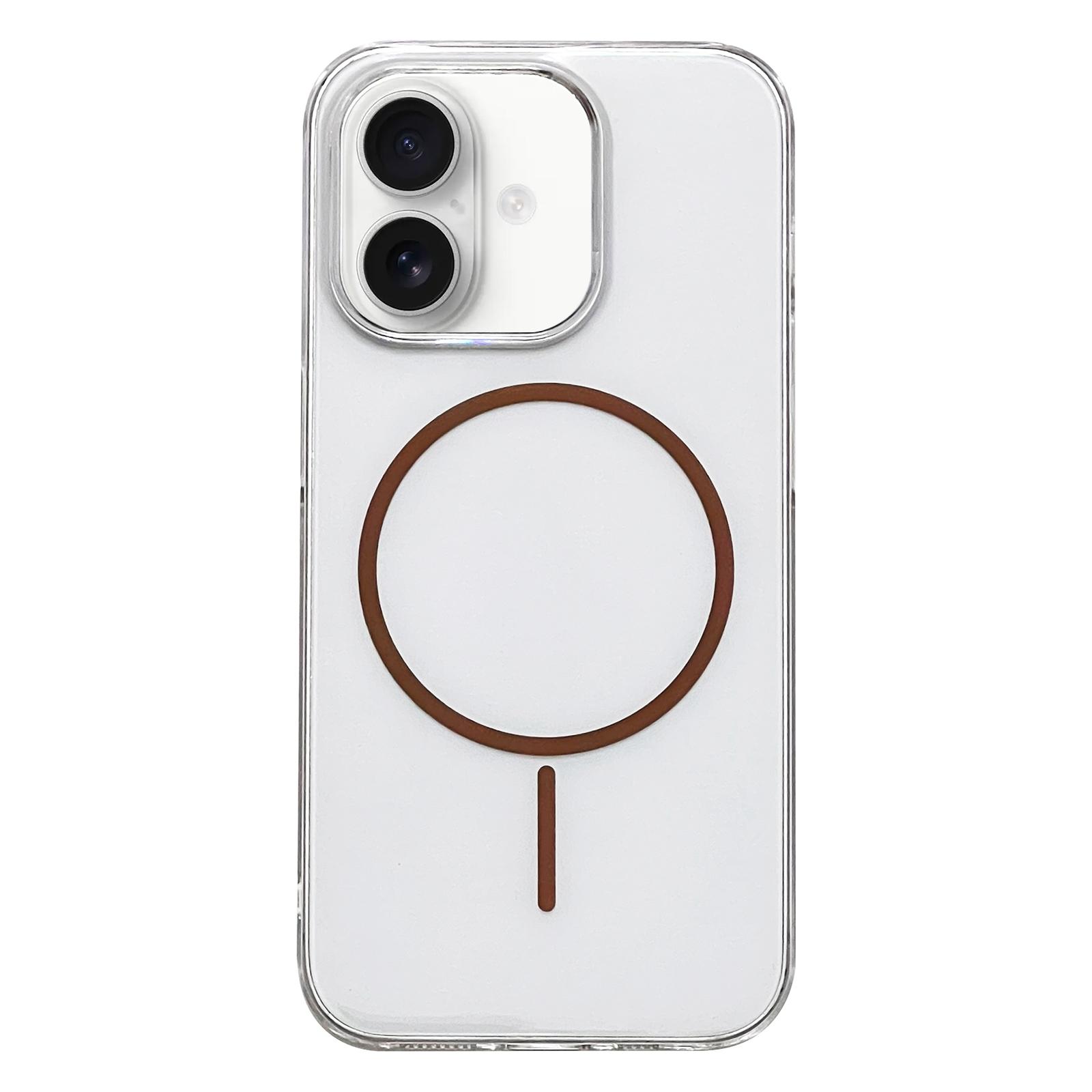 For iPhone 16 Plus Clear Color PC Thin Circle MagSafe Phone Case(Brown) - Shopkiz.com