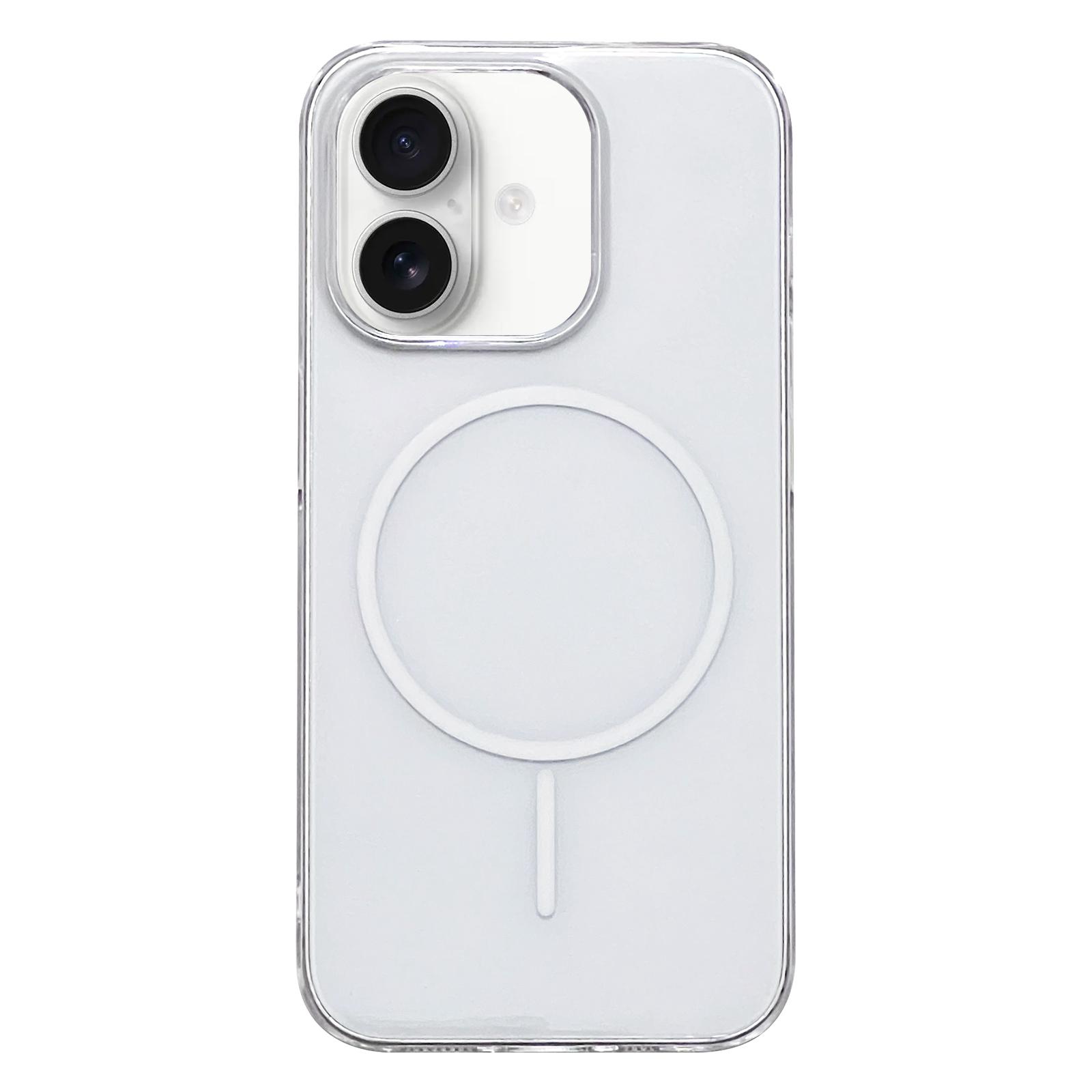 For iPhone 16 Clear Color PC Thin Circle MagSafe Phone Case(White) - Shopkiz.com