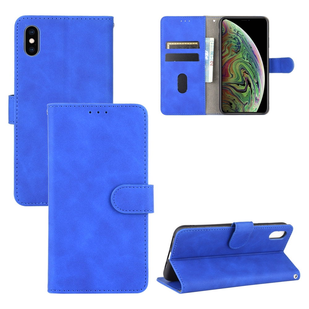 For iPhone XS / X Solid Color Skin Feel Magnetic Buckle Horizontal Flip Calf Texture PU Leather Case with Holder & Card Slots & Wallet(Blue) -