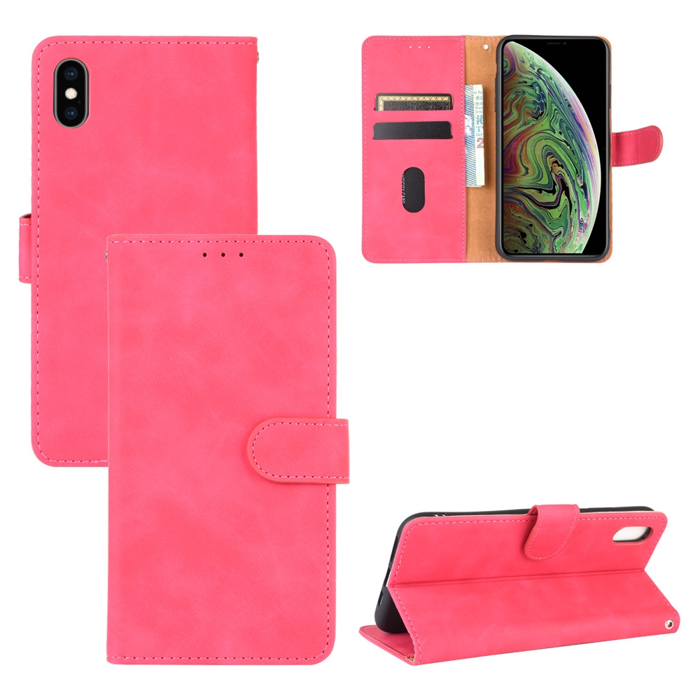 For iPhone XS Max Solid Color Skin Feel Magnetic Buckle Horizontal Flip Calf Texture PU Leather Case with Holder & Card Slots & Wallet(Rose Gold) -