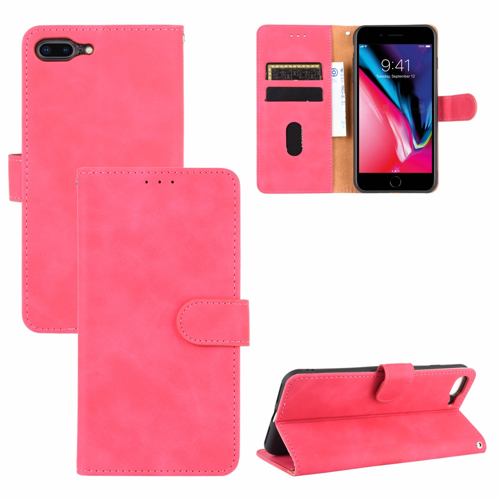 For iPhone 8 Plus & 7 Plus Solid Color Skin Feel Magnetic Buckle Horizontal Flip Calf Texture PU Leather Case with Holder & Card Slots & Wallet(Rose