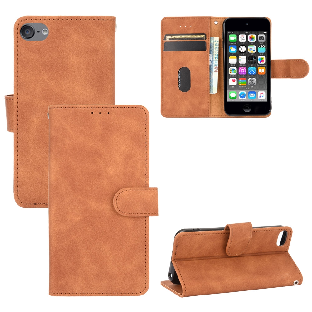 For iPod Touch 6 & 5 Solid Color Skin Feel Magnetic Buckle Horizontal Flip Calf Texture PU Leather Case with Holder & Card Slots & Wallet(Brown) -
