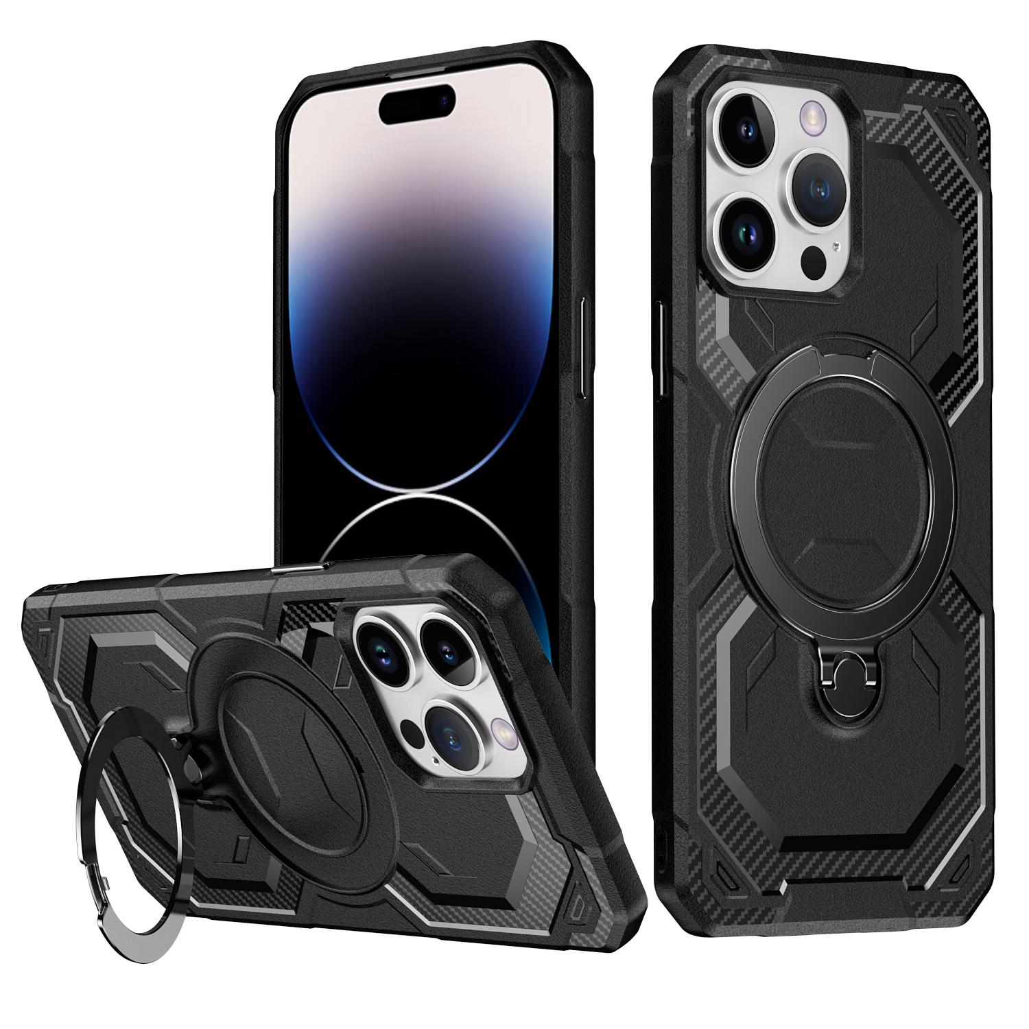 For iPhone 14 Pro Max Frosted MagSafe Holder Phone Case(Black) - Shopkiz.com