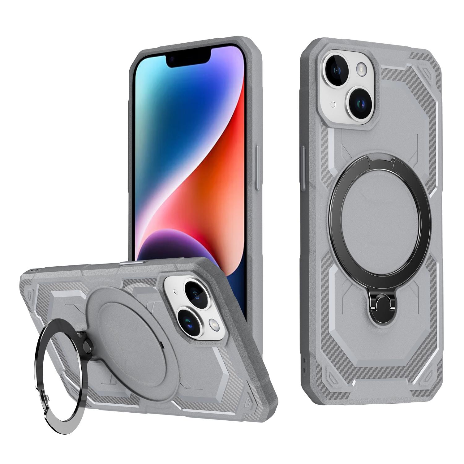 For iPhone 15 Frosted MagSafe Holder Phone Case(Grey) - Shopkiz.com