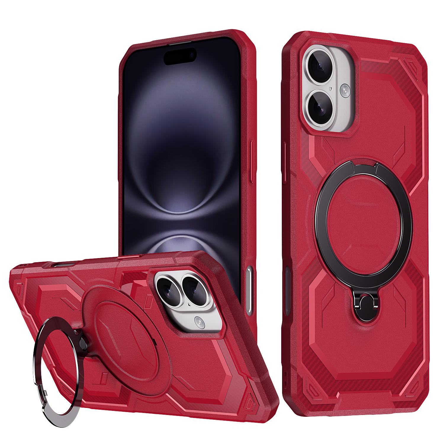 For iPhone 16 Frosted MagSafe Holder Phone Case(Red) - Shopkiz.com