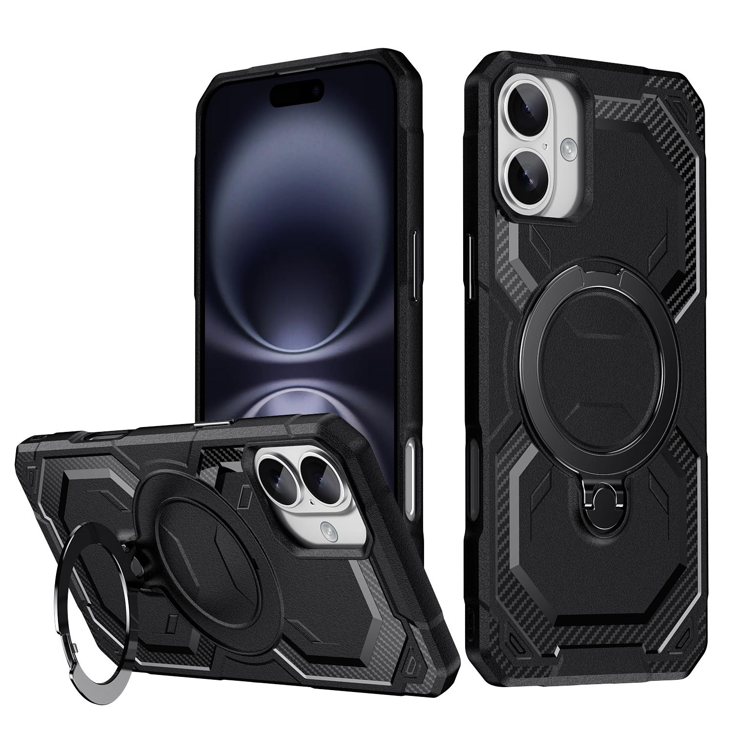 For iPhone 16 Plus Frosted MagSafe Holder Phone Case(Black) - Shopkiz.com