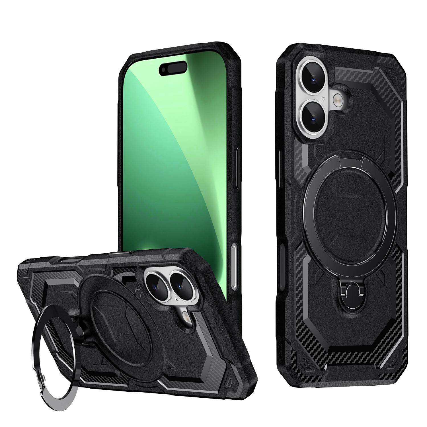 For iPhone 17 Frosted MagSafe Holder Phone Case(Black) - Shopkiz.com