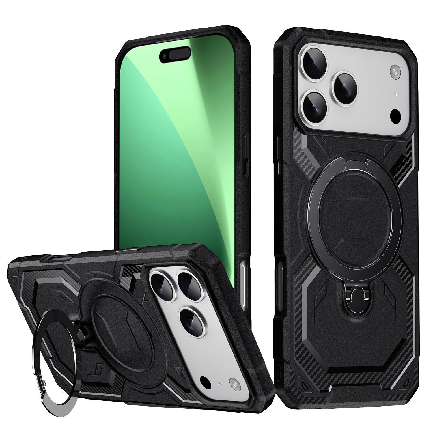 For iPhone 17 Pro Max Frosted MagSafe Holder Phone Case(Black) - Shopkiz.com