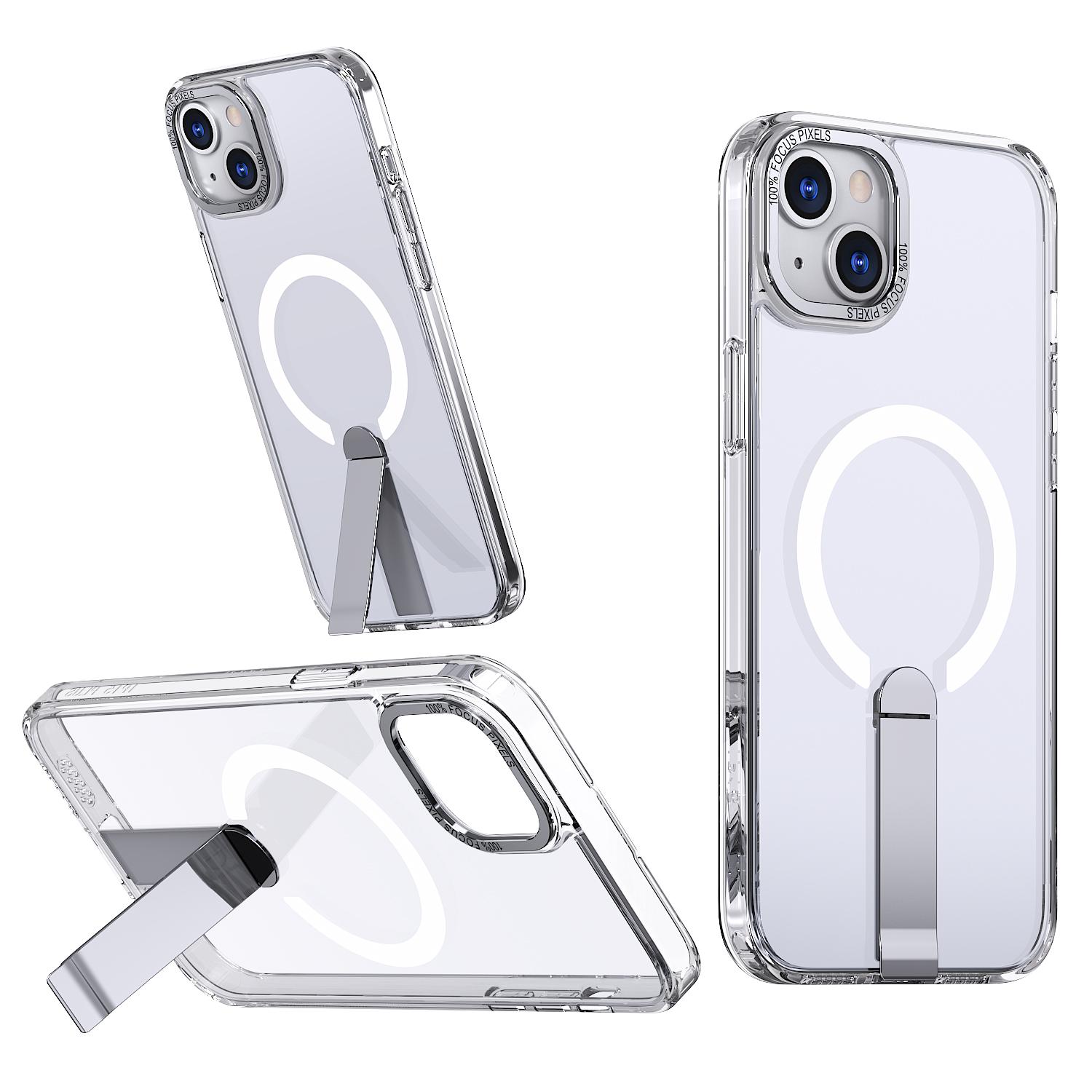 For iPhone 13 mini Star Shine Series TPU + PC MagSafe Phone Case with Fold Holder(Transparent) - Shopkiz.com