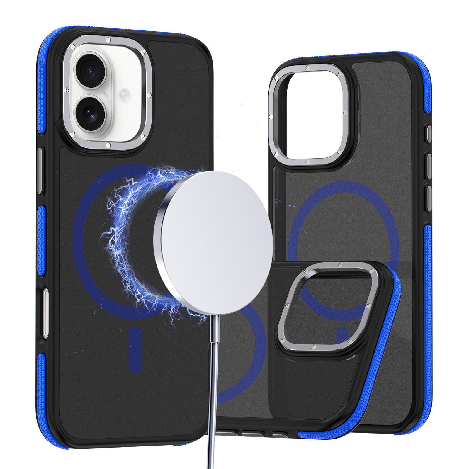 For iPhone 16 Plus Dual-Color Skin Feel MagSafe Phone Case(Black Blue) - Shopkiz.com