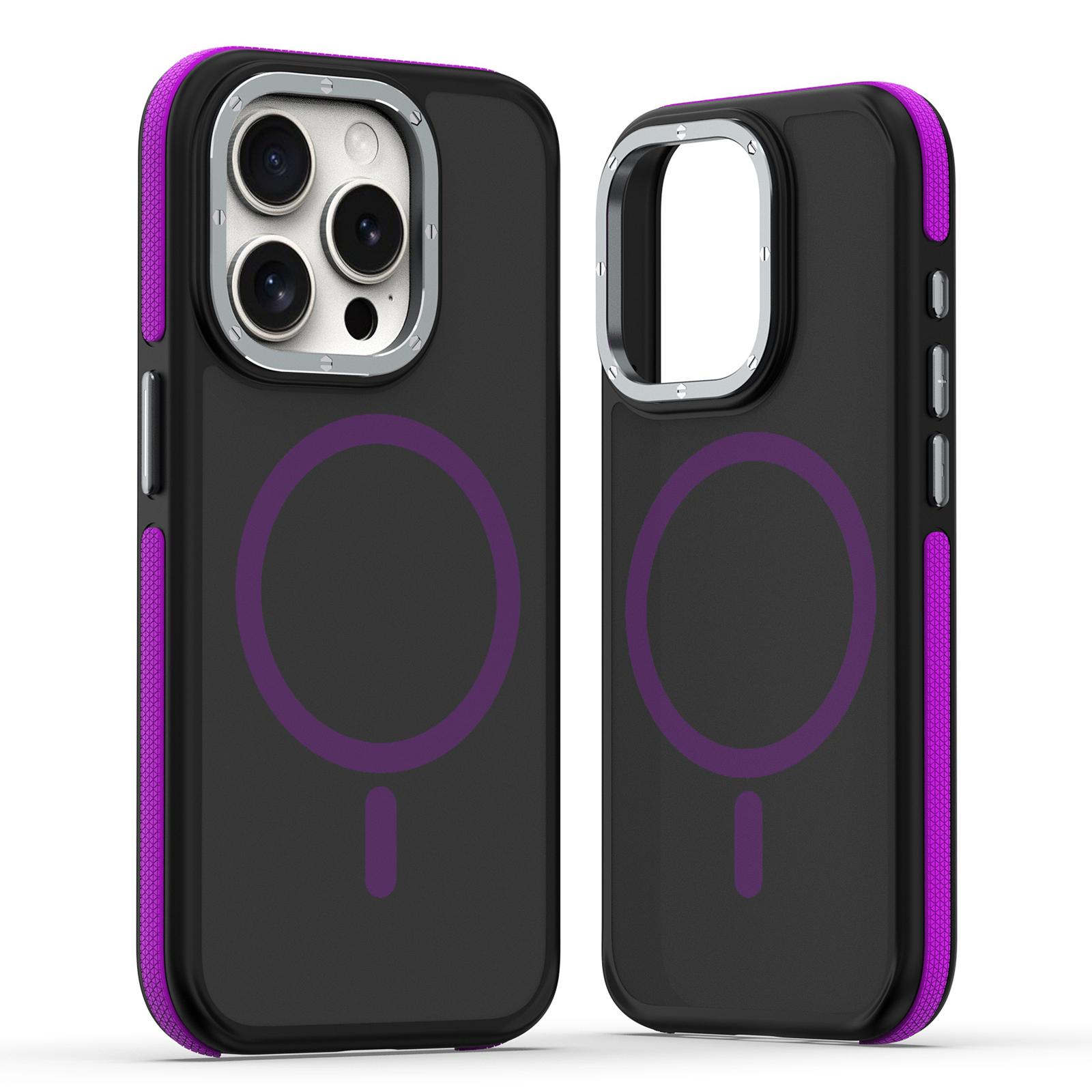 For iPhone 15 Pro Max Dual-Color Skin Feel MagSafe Phone Case(Black Purple) - Shopkiz.com