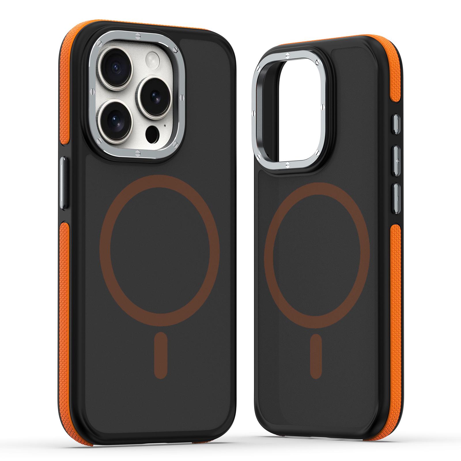 For iPhone 15 Pro Max Dual-Color Skin Feel MagSafe Phone Case(Black Orange) - Shopkiz.com