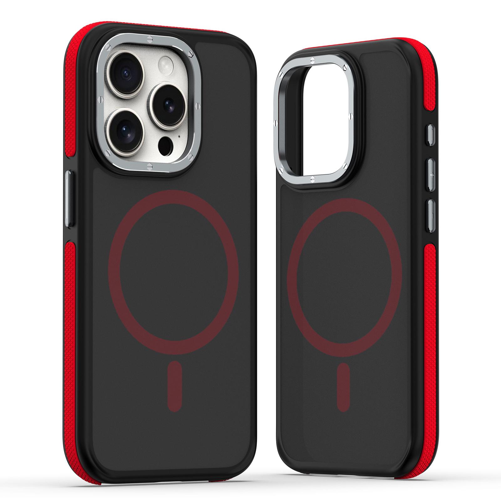 For iPhone 15 Pro Max Dual-Color Skin Feel MagSafe Phone Case(Black Red) - Shopkiz.com