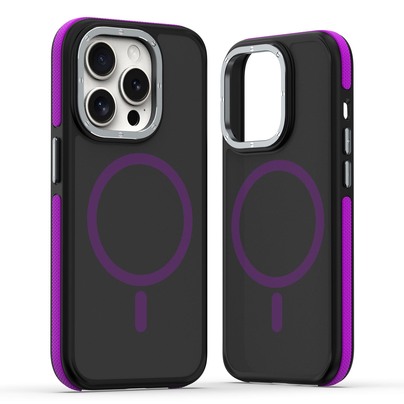 For iPhone 14 Pro Max Dual-Color Skin Feel MagSafe Phone Case(Black Purple) - Shopkiz.com