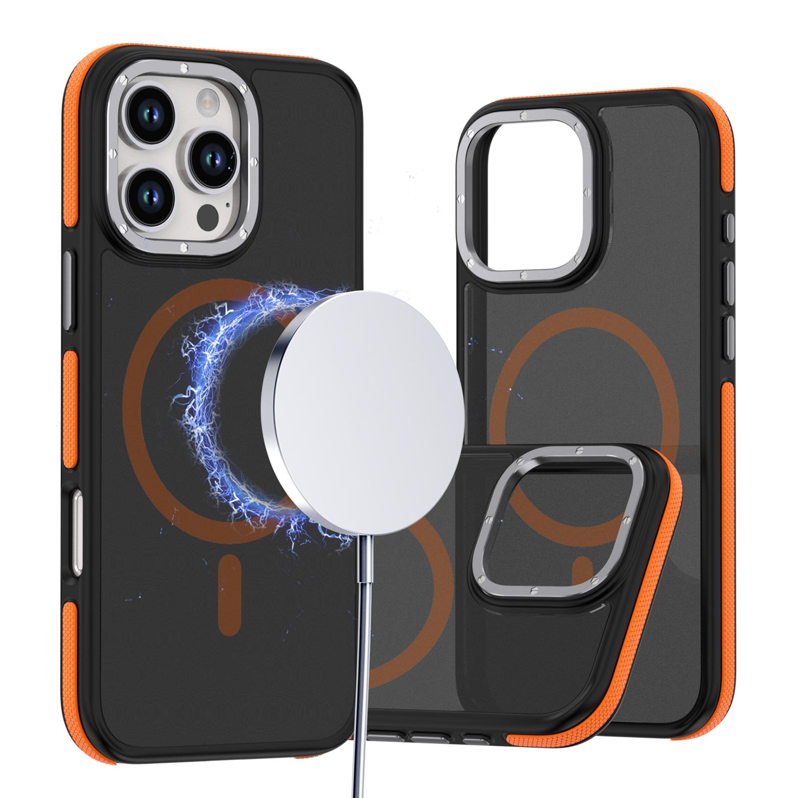 For iPhone 16 Pro Max Dual-Color Skin Feel MagSafe Phone Case(Black Orange) - Shopkiz.com