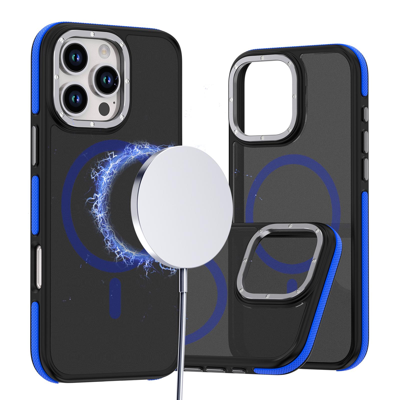 For iPhone 16 Pro Dual-Color Skin Feel MagSafe Phone Case(Black Blue) - Shopkiz.com