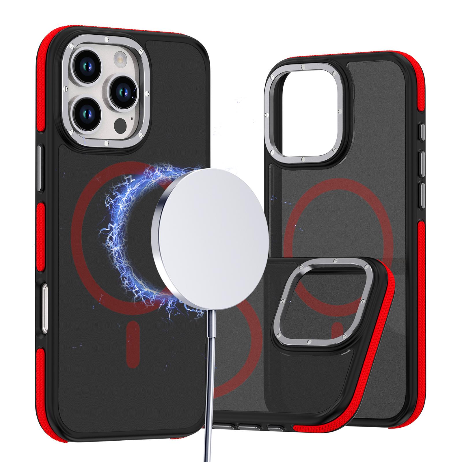 For iPhone 16 Pro Dual-Color Skin Feel MagSafe Phone Case(Black Red) - Shopkiz.com