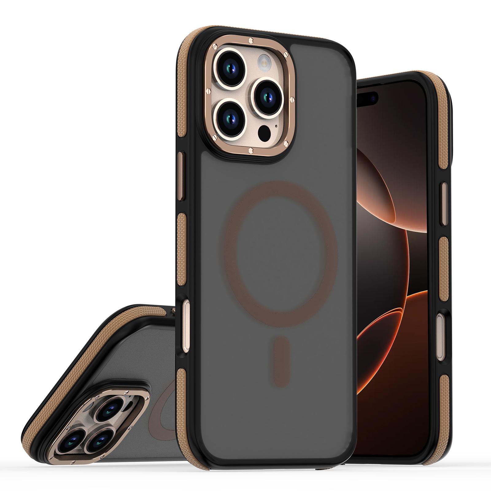 For iPhone 16 Pro Dual-Color Skin Feel MagSafe Phone Case(Black Bronze) - Shopkiz.com