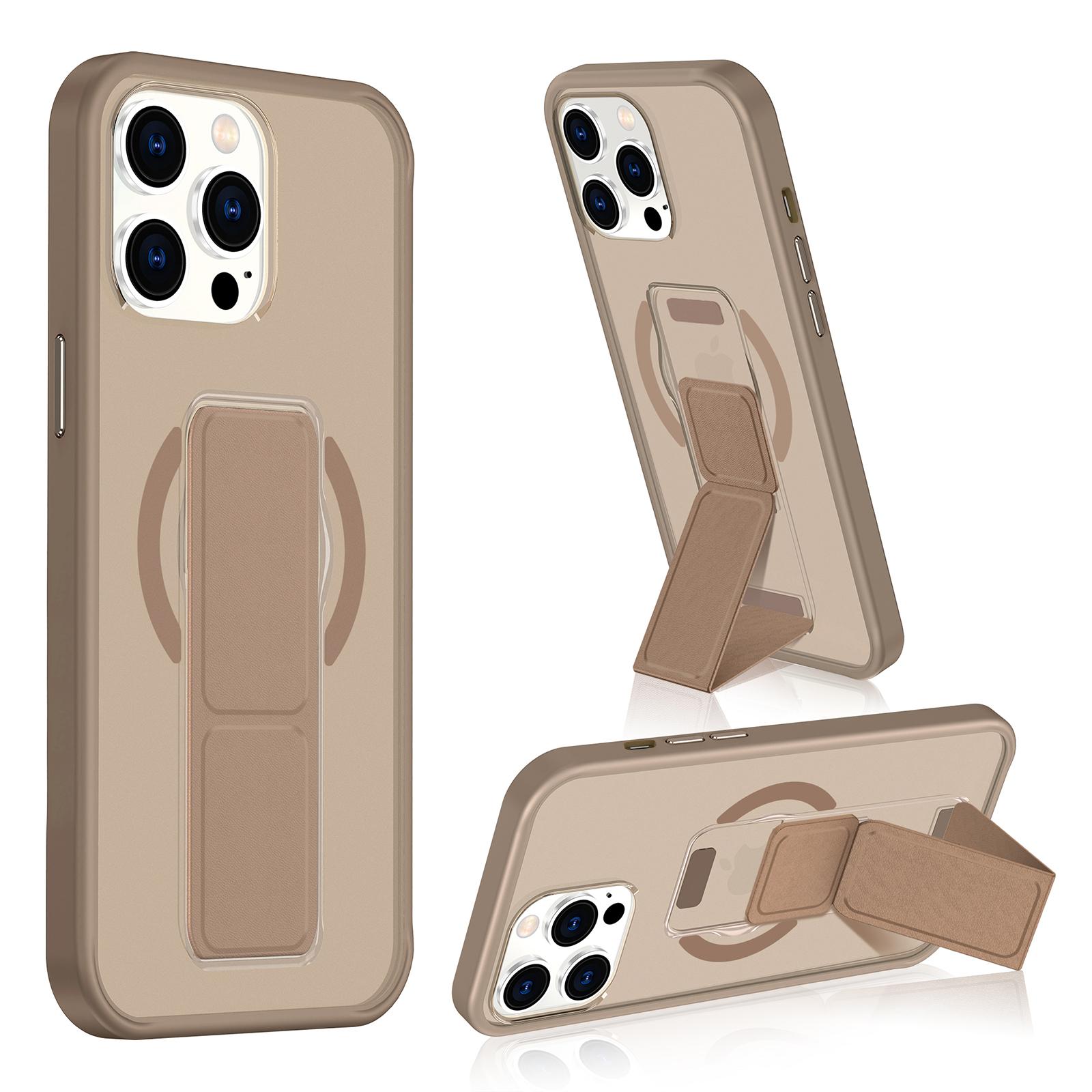 For iPhone 13 Pro Max / 12 Pro Max Matte Skin Feel Wristband Holder MagSafe Phone Case(Brown) - Shopkiz.com