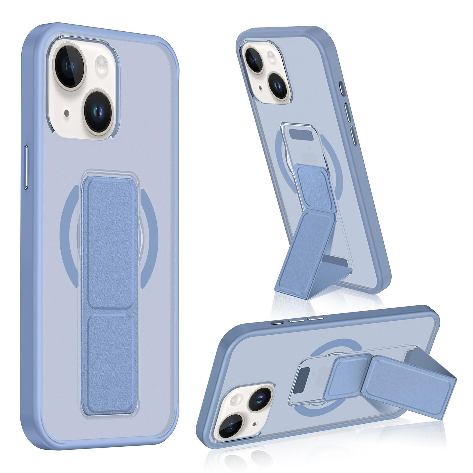 For iPhone 15 Matte Skin Feel Wristband Holder MagSafe Phone Case(Blue) - Shopkiz.com