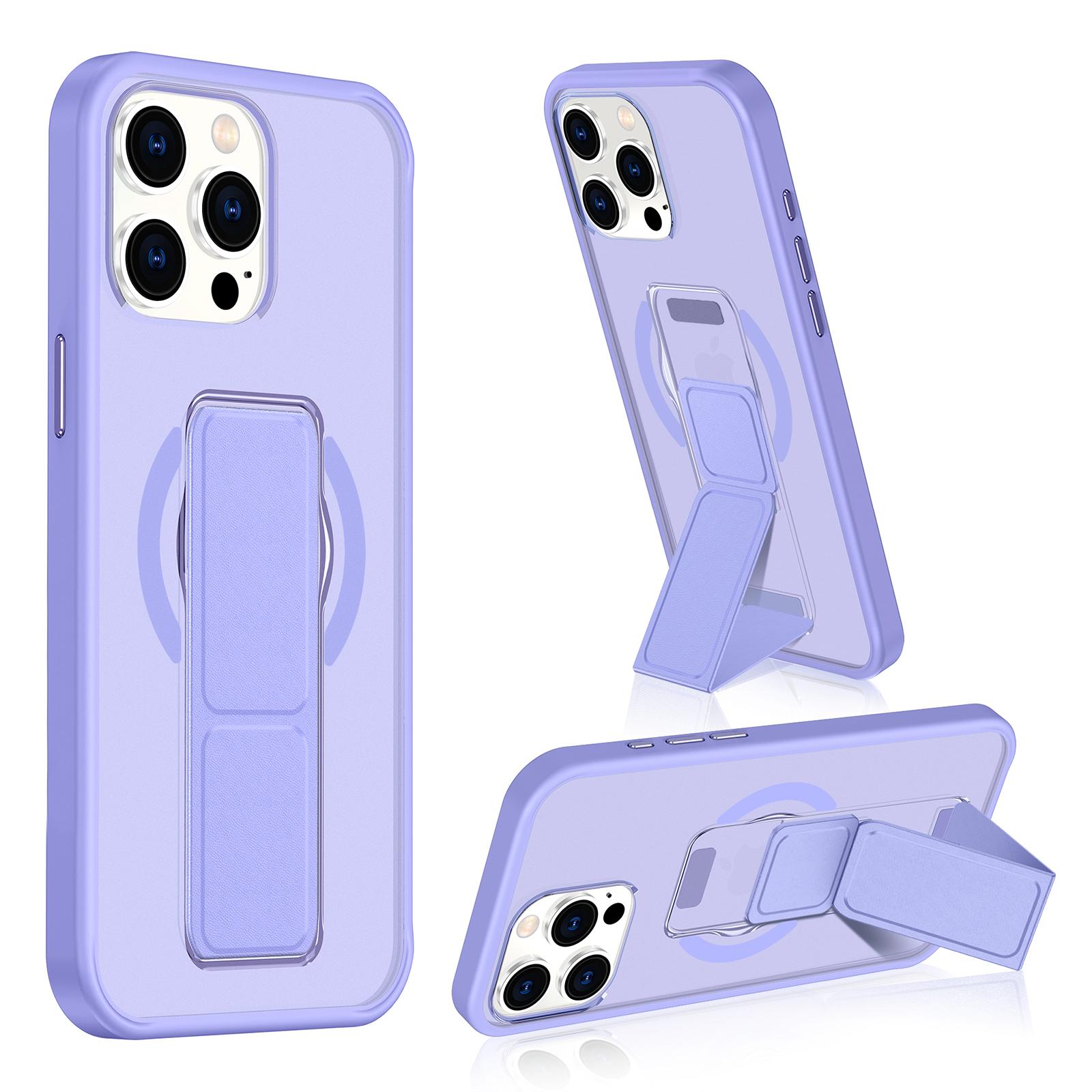 For iPhone 15 Pro Matte Skin Feel Wristband Holder MagSafe Phone Case(Purple) - Shopkiz.com