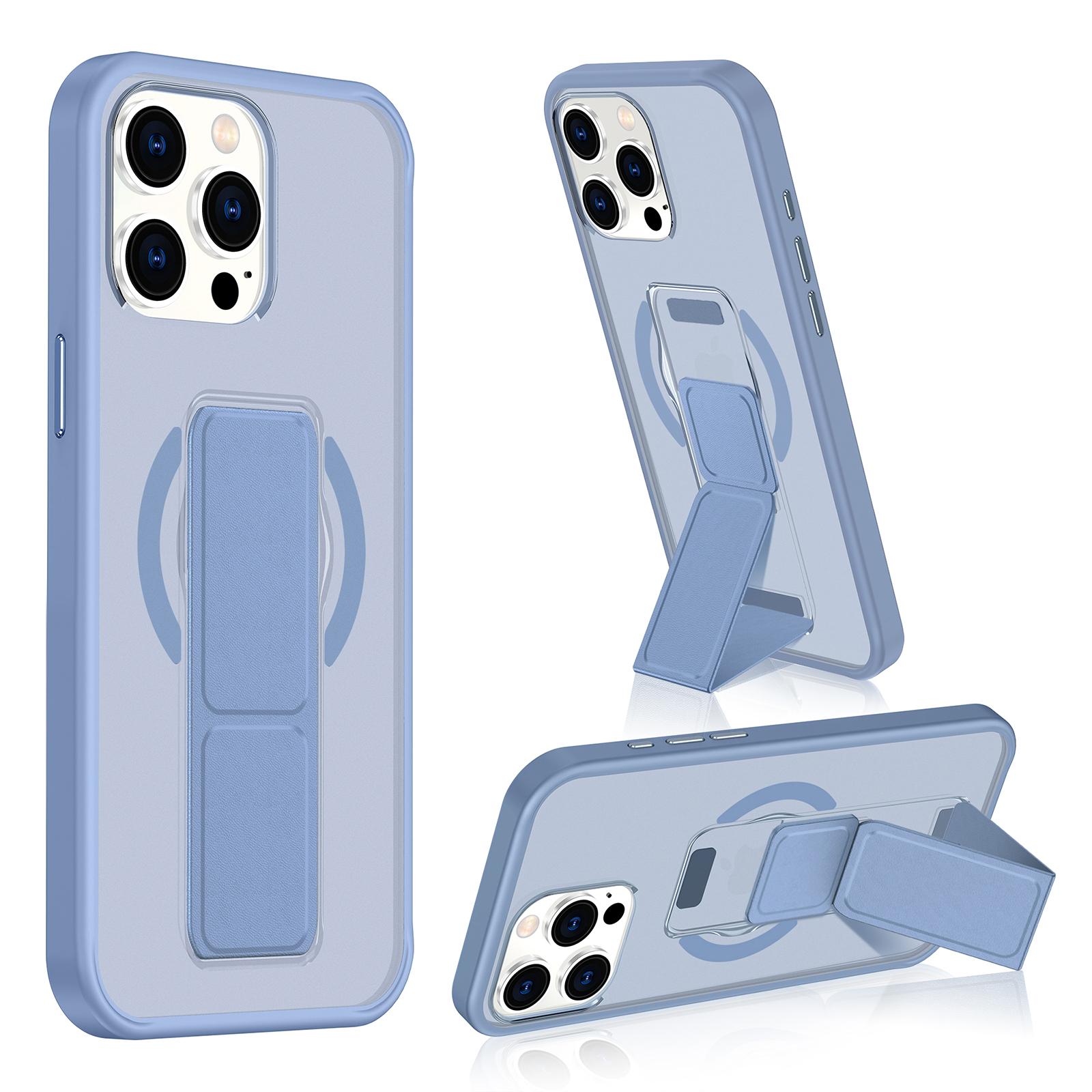 For iPhone 15 Pro Max Matte Skin Feel Wristband Holder MagSafe Phone Case(Blue) - Shopkiz.com