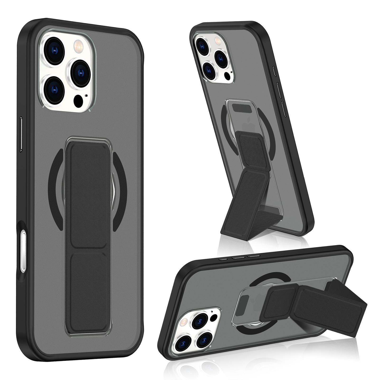 For iPhone 16 Pro Matte Skin Feel Wristband Holder MagSafe Phone Case(Black) - Shopkiz.com